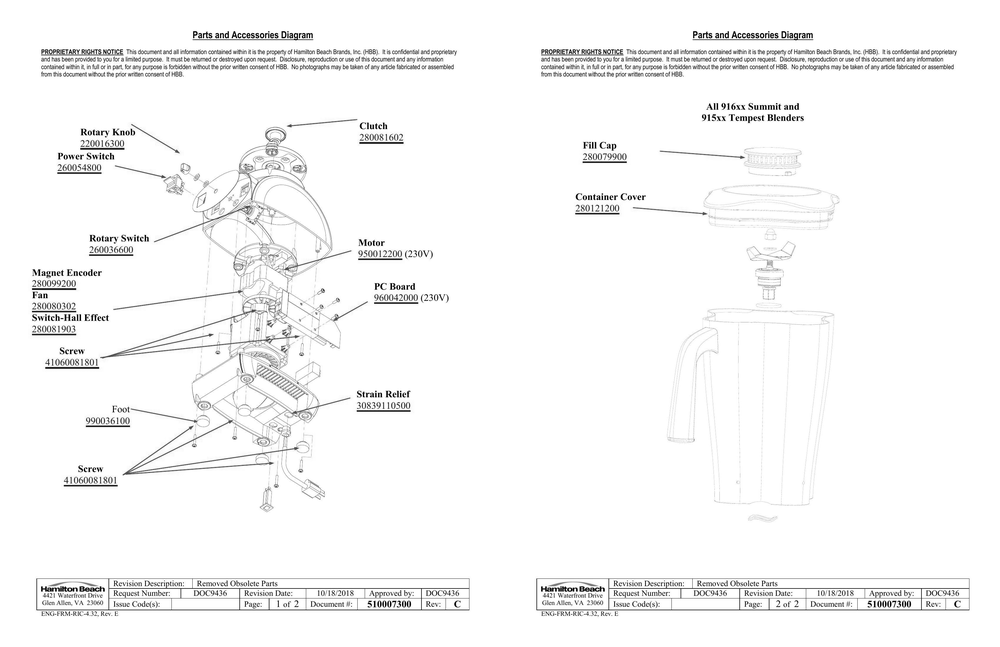 Diagram Diagram and Parts List for 1G91503  Hamilton Beach Blender